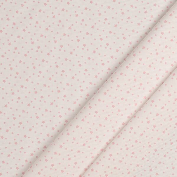 Tessuto Piquet di Cotone Stampato - Stelline Rosa Fondo Bianco - Mezzo Metro