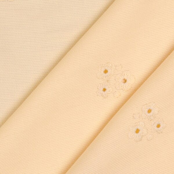 Tessuto Piquet di Cotone Ricamato - Fiore Beige