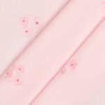 Tessuto Piquet di Cotone Ricamato - Fiore Rosa Baby - Mezzo Metro