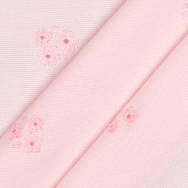 Tessuto Piquet di Cotone Ricamato - Fiore Rosa Baby