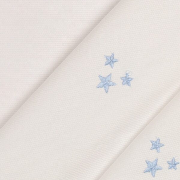 Tessuto Piquet di Cotone Ricamato - Stella Celeste Fondo Bianco