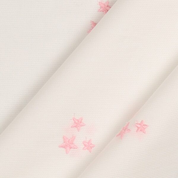 Tessuto Piquet di Cotone Ricamato - Stella Rosa Baby Fondo Bianco - Mezzo Metro