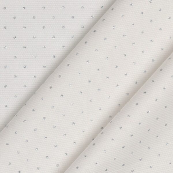 Tessuto Piquet Millerighe Pois Glitter Argento - Bianco