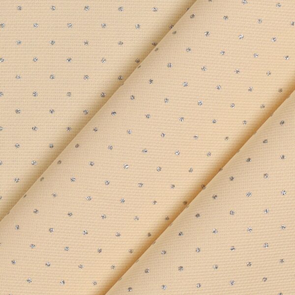 Tessuto Piquet Millerighe Pois Glitter Argento - Crema