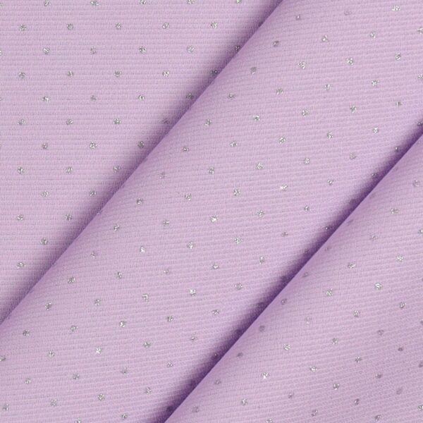 Tessuto Piquet Millerighe Pois Glitter Argento - Lilla - Mezzo Metro