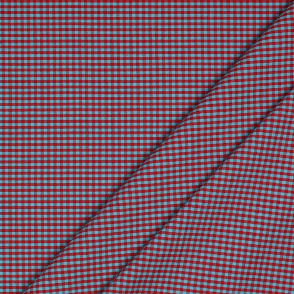 Tessuto Zephir di Cotone Tessito - Quadro Medio Rosso Turchese - Mezzo Metro