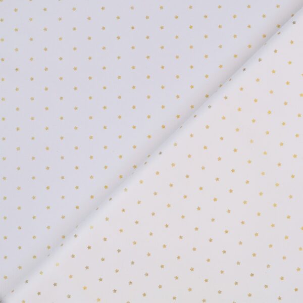 Tessuto Gabardine di Cotone - Colore Bianco Stella Piccola Oro - Mezzo Metro