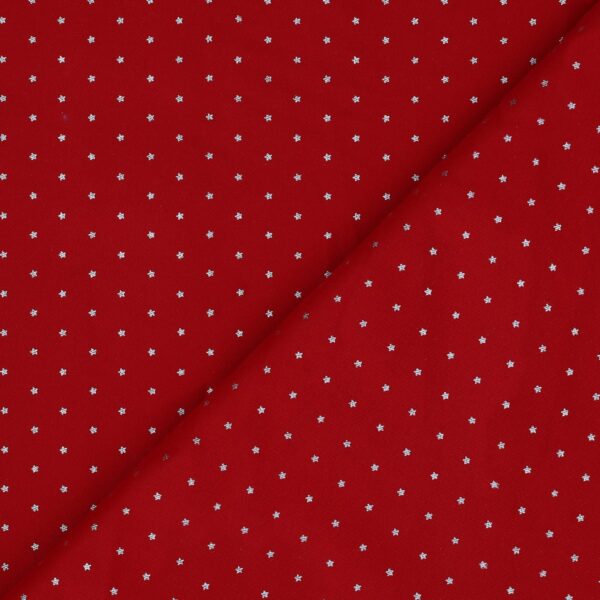 Tessuto Gabardine di Cotone - Colore Rosso Stella Piccola Argento - Mezzo Metro