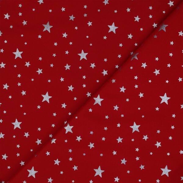 Tessuto Gabardine di Cotone - Colore Rosso Stella Piena Argento - Mezzo Metro