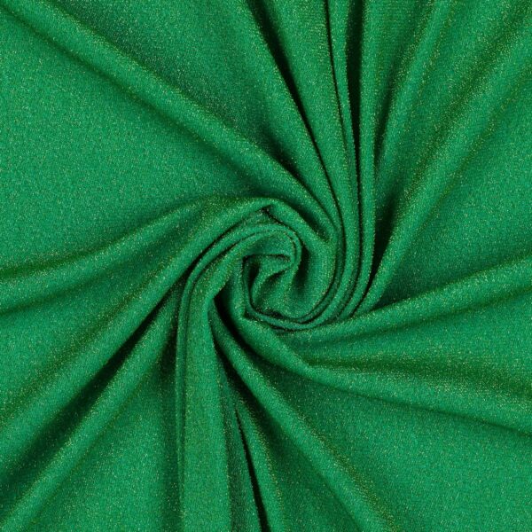 Tessuto Madrid Maglina con Lurex Jersey Bi-Elastica - Fondo Verde-Lurex Verde - Mezzo Metro