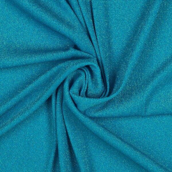 Tessuto Madrid Maglina con Lurex Jersey Bi-Elastica - Fondo Turchese-Lurex Turchese - Mezzo Metro