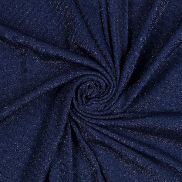 Tessuto Madrid Maglina con Lurex Jersey Bi-Elastica - Fondo Blu-Lurex Blu - Mezzo Metro
