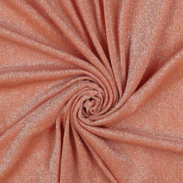 Tessuto Madrid Maglina con Lurex Jersey Bi-Elastica - Fondo Salmone-Lurex Argento - Mezzo Metro
