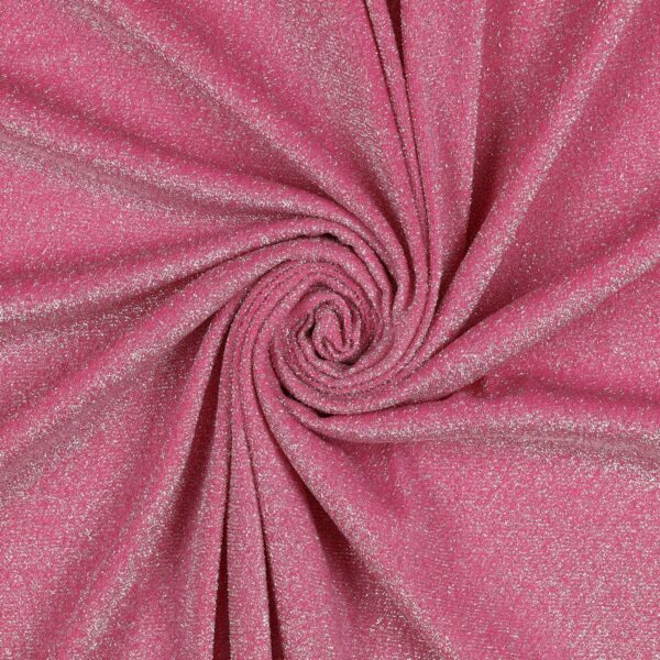 Tessuto Madrid Maglina con Lurex Jersey Bi-Elastica - Fondo Rosa Baby-Lurex Argento - Mezzo Metro