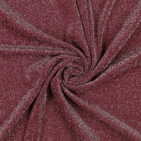 Tessuto Madrid Maglina con Lurex Jersey Bi-Elastica - Fondo Bordeaux-Lurex Argento - Mezzo Metro
