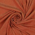 Tessuto Madrid Maglina con Lurex Jersey Bi-Elastica - Fondo Arancio-Lurex Oro - Mezzo Metro
