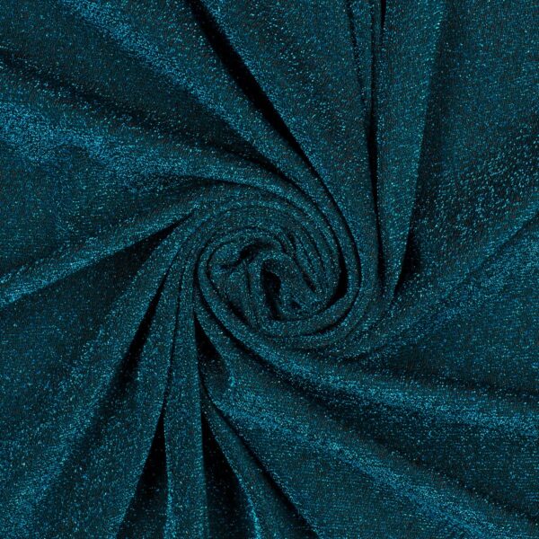 Tessuto Madrid Maglina con Lurex Jersey Bi-Elastica - Fondo Nero-Lurex Turchese - Mezzo Metro