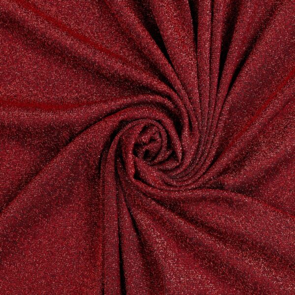 Tessuto Madrid Maglina con Lurex Jersey Bi-Elastica - Fondo Nero-Lurex Rosso - Mezzo Metro