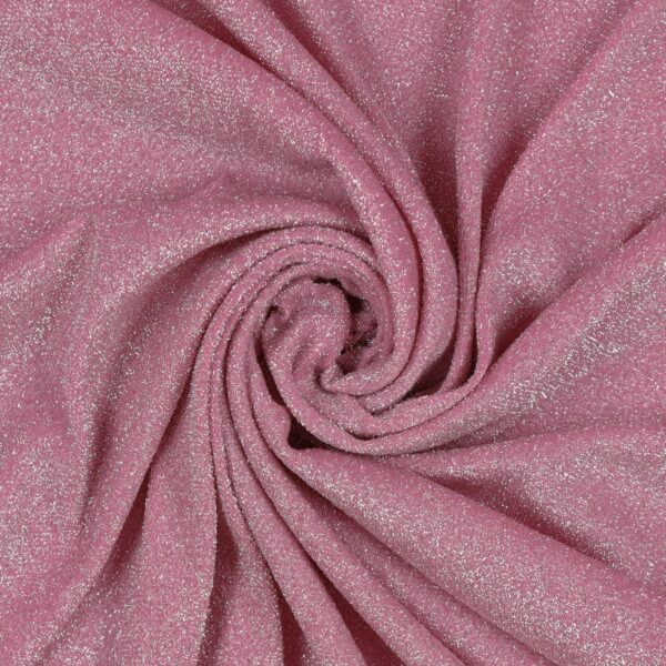 Tessuto Madrid Maglina con Lurex Jersey Bi-Elastica - Fondo Rosa - Lurex Argento