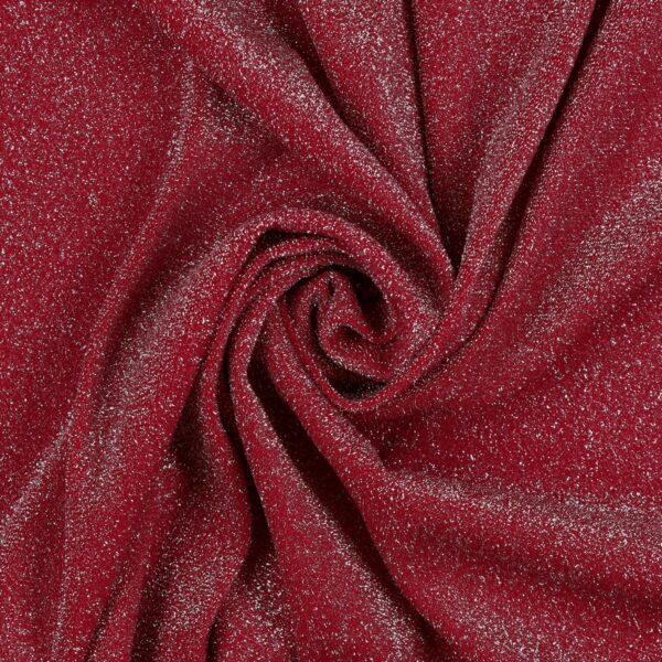 Tessuto Madrid Maglina con Lurex Jersey Bi-Elastica - Fondo Rosso - Lurex Argento - Mezzo Metro