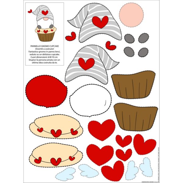 Pannello Stampato Pannolenci San Valentino - Gnomo CupCake