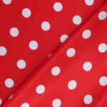 Tessuto Raso Stampato Fantasia - Pois Grande Bianco fondo Rosso