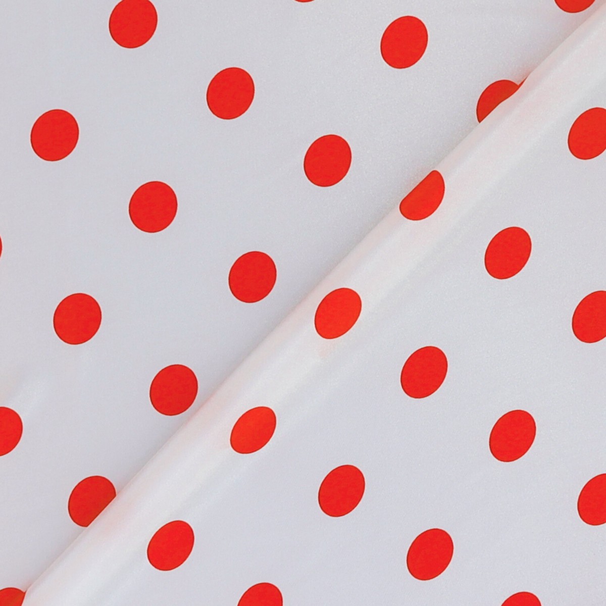 Tessuto Raso Stampato Fantasia - Pois Grande Rosso fondo Bianco