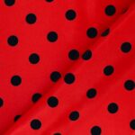 Tessuto Raso Stampato Fantasia - Pois Grande Nero fondo Rosso