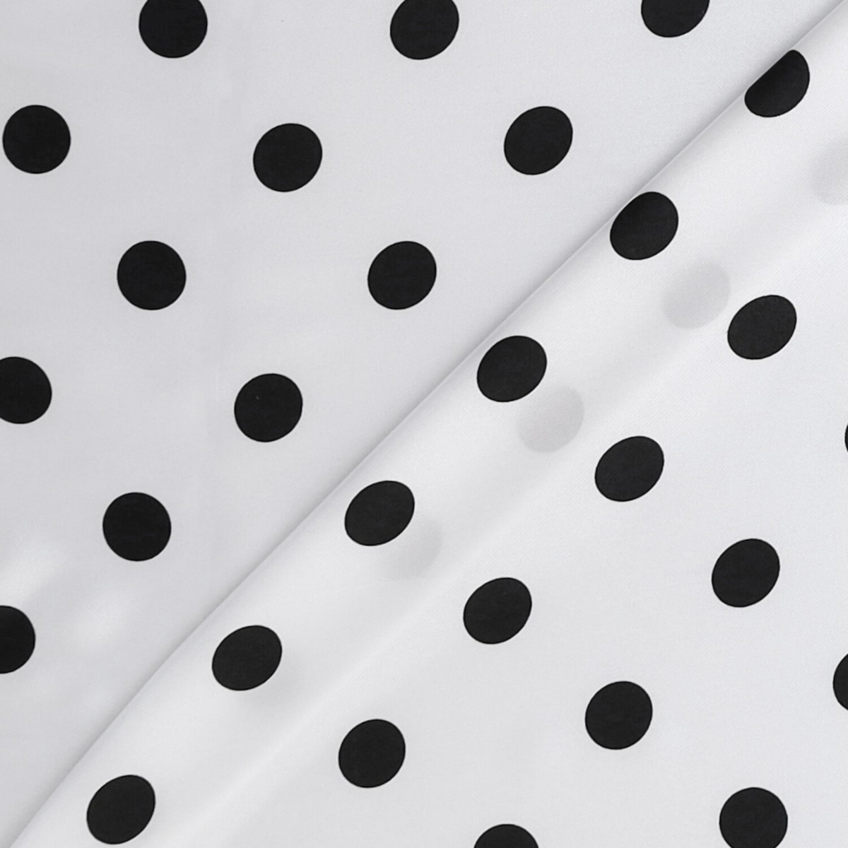 Tessuto Raso Stampato Fantasia - Pois Grande Nero fondo Bianco