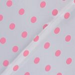 Tessuto Raso Stampato Fantasia - Pois Grande Rosa fondo Bianco