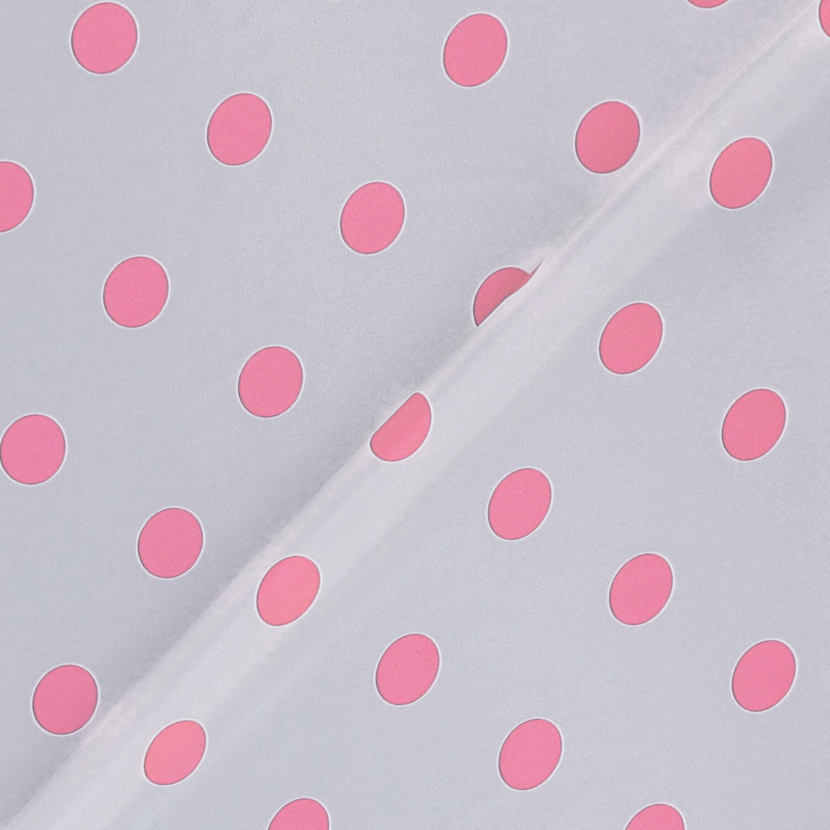 Tessuto Raso Stampato Fantasia - Pois Grande Rosa fondo Bianco