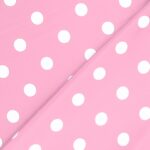 Tessuto Raso Stampato Fantasia - Pois Grande Bianco fondo Rosa