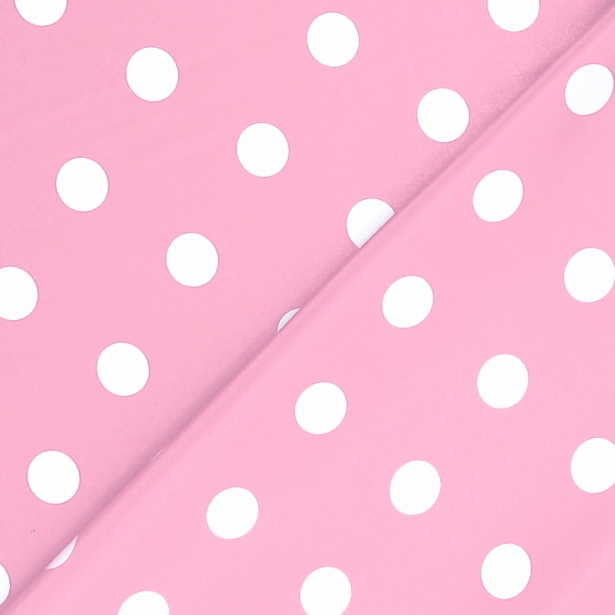 Tessuto Raso Stampato Fantasia - Pois Grande Bianco fondo Rosa