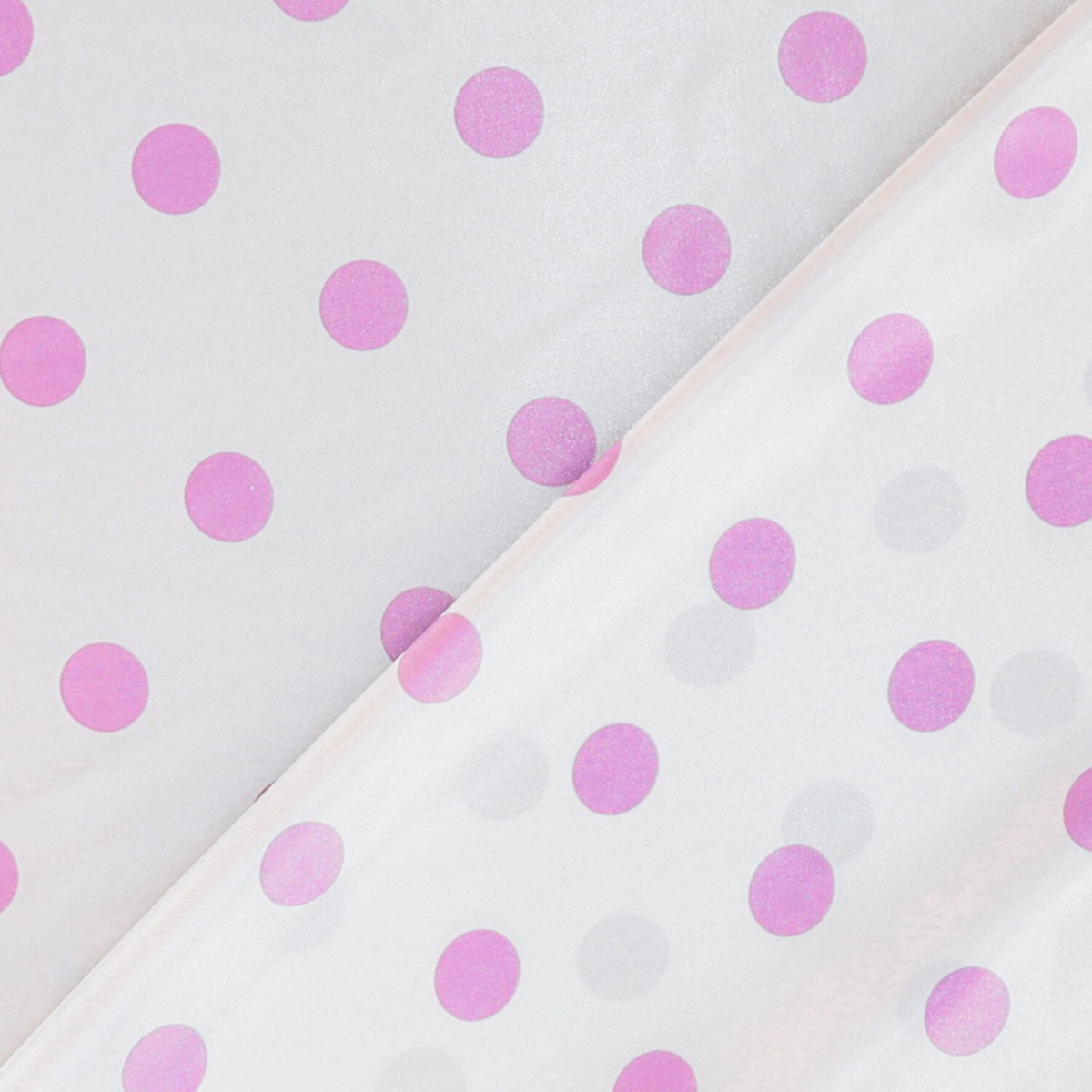 Tessuto Raso Stampato Fantasia - Pois Grande Lilla fondo Bianco
