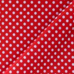 Tessuto Raso Stampato Fantasia - Pois Piccolo Bianco fondo Rosso