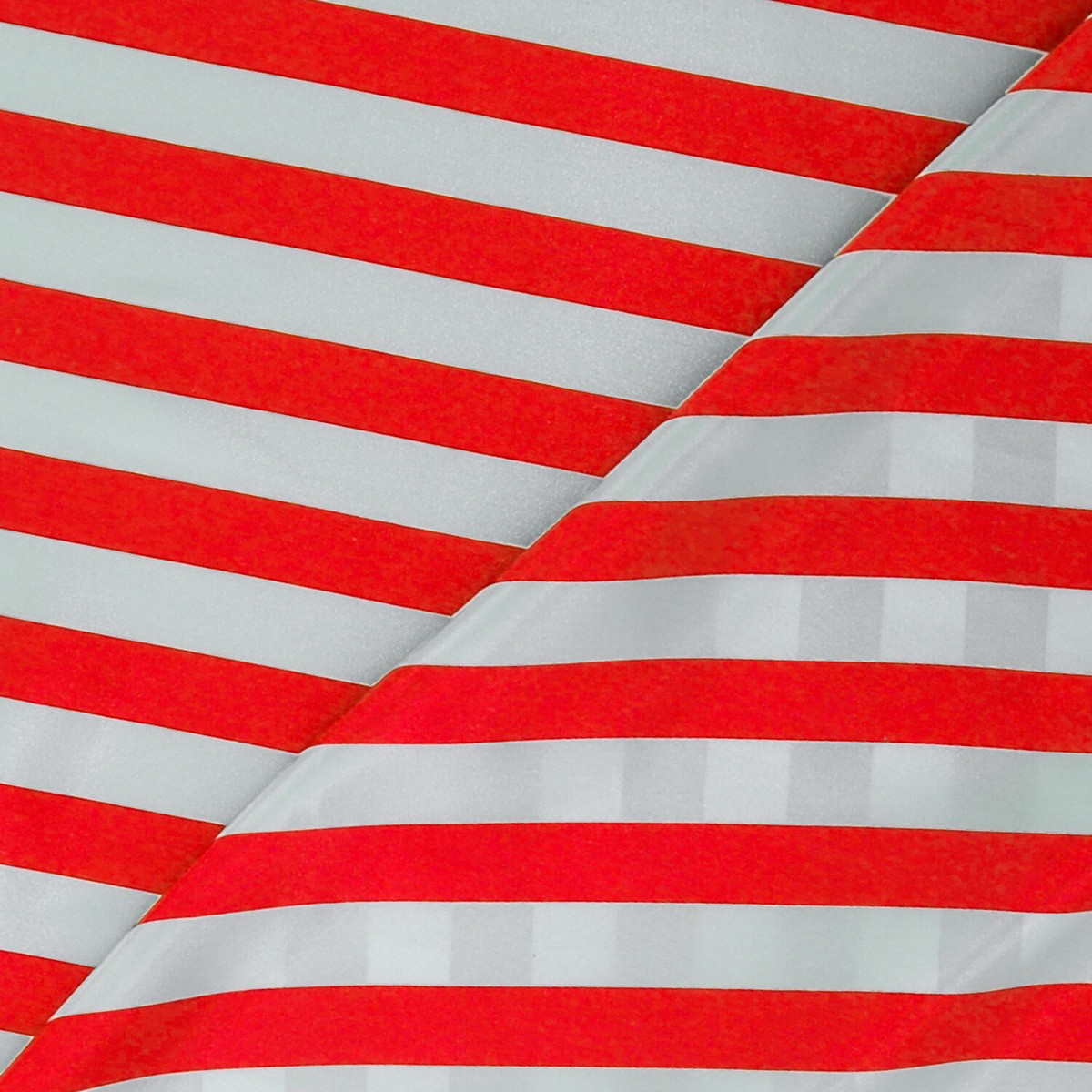 Tessuto Raso Stampato Fantasia - Rigato Rosso fondo Bianco