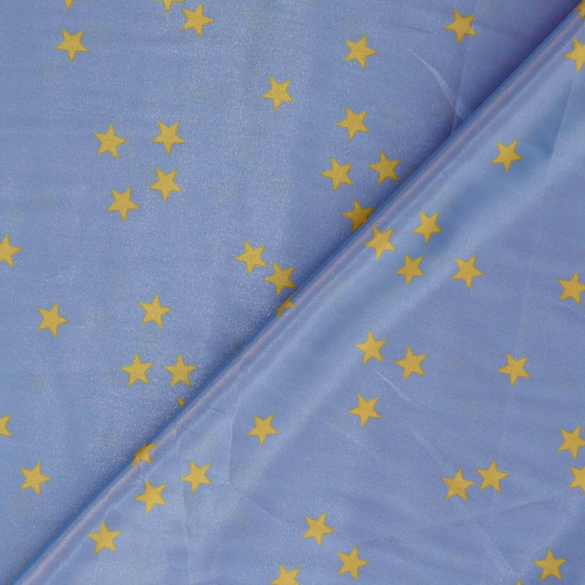 Tessuto Raso Stampato Fantasia - Stelline Oro fondo Celeste