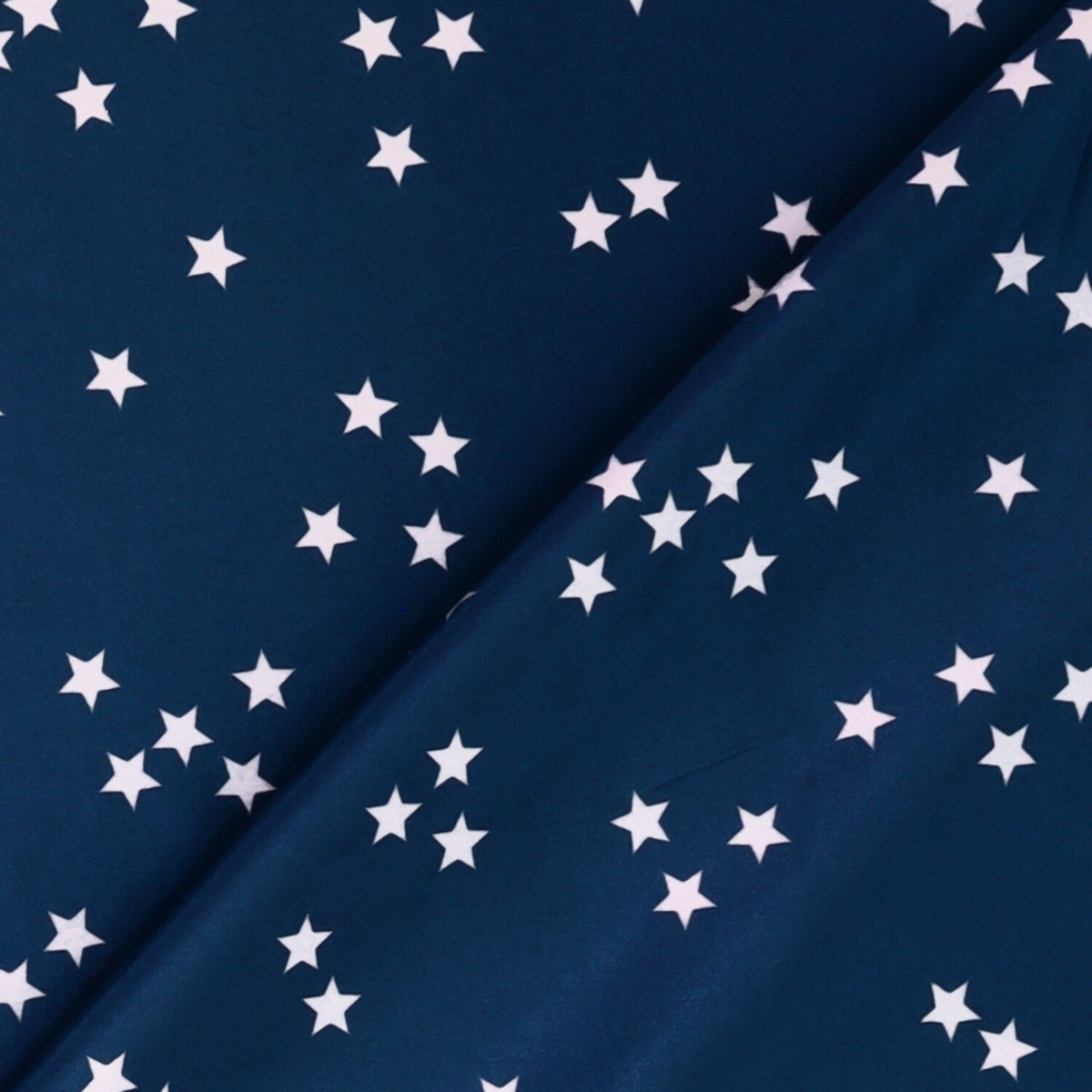 Tessuto Raso Stampato Fantasia - Stelline Bianche fondo Blu