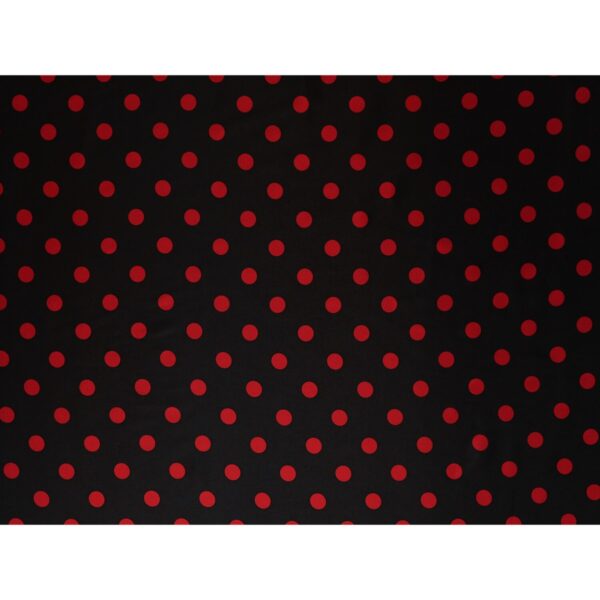 Tessuto Raso Stampato Fantasia - Pois Grande Rosso fondo Nero