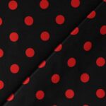 Tessuto Raso Stampato Fantasia - Pois Grande Rosso fondo Nero