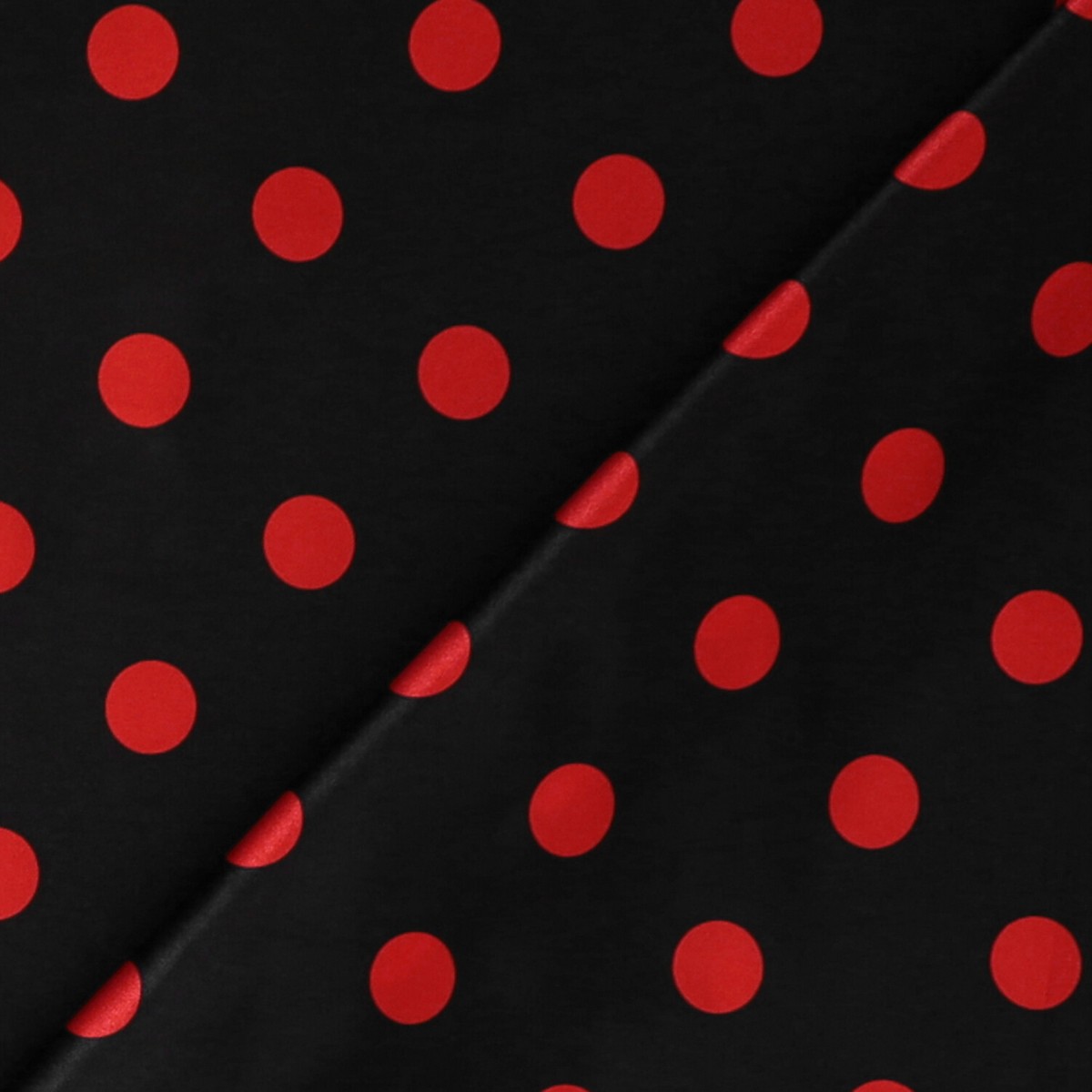 Tessuto Raso Stampato Fantasia - Pois Grande Rosso fondo Nero