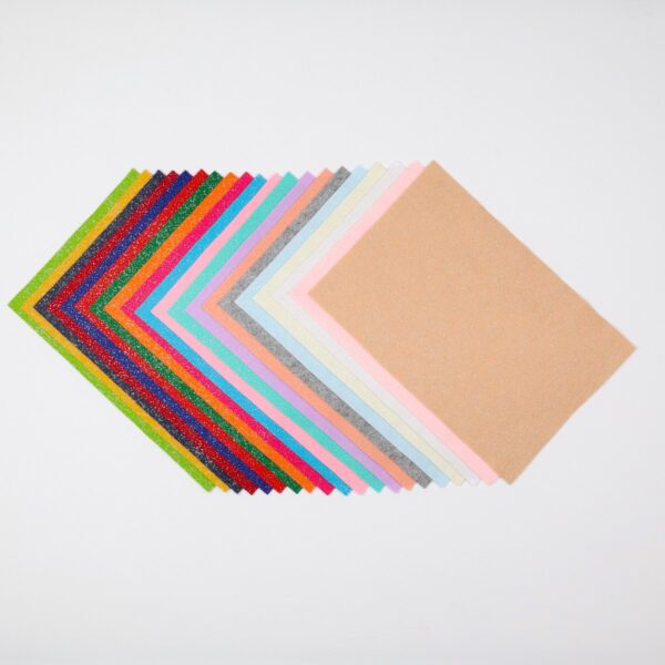 Kit Fogli Pannolenci Glitter Pacco Assortiti 20 colori - Misura 30x20cm - Glitter Argento - Pacco 1