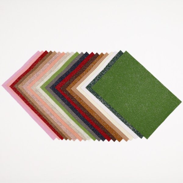 Kit Fogli Pannolenci Glitter Pacco Assortiti 20 colori - Misura 30x20cm - Glitter Argento - Pacco 2