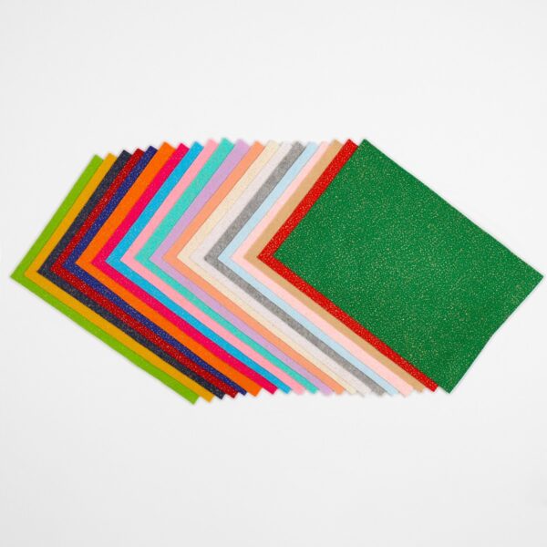 Kit Fogli Pannolenci Glitter Pacco Assortiti 20 colori - Misura 30x20cm - Glitter Oro - Pacco 1