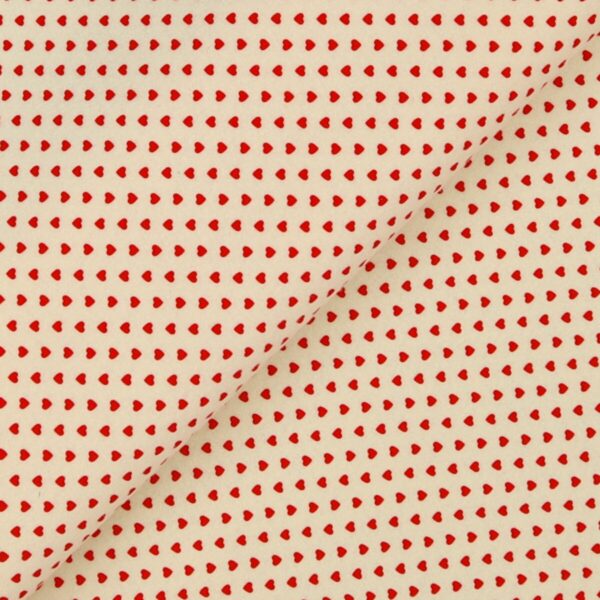 Pannolenci Stampato Fantasia Cuore Piccolo Rosso al Metro - Panna