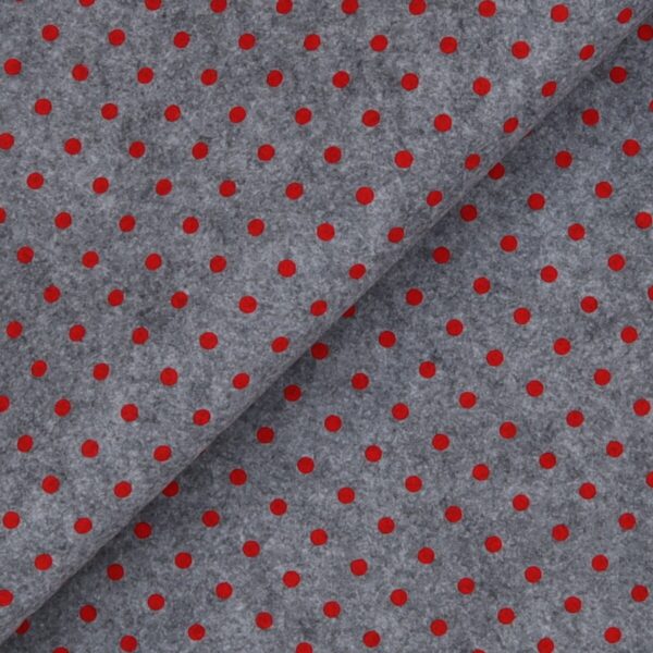 Pannolenci Stampato Fantasia Pois Grande Rosso al Metro - Grigio Chiaro Melange