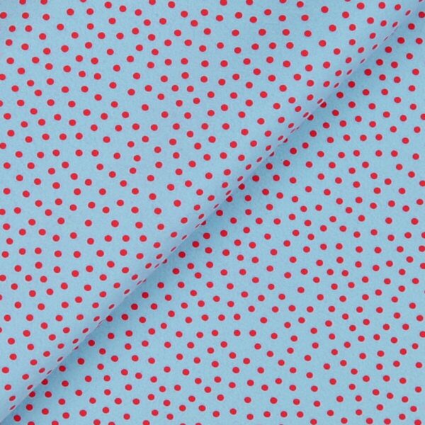 Pannolenci Stampato Fantasia Pois Piccolo Rosso al Metro - Celeste