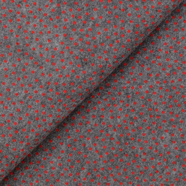 Pannolenci Stampato Fantasia Pois Piccolo Rosso al Metro - Grigio Scuro Melange