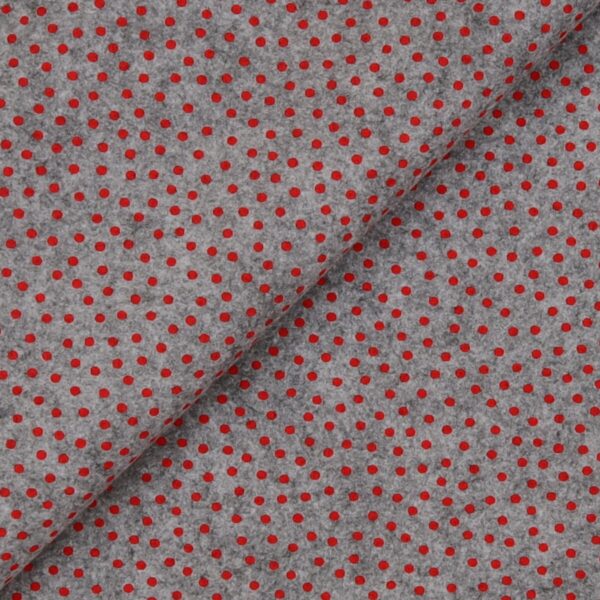 Pannolenci Stampato Fantasia Pois Piccolo Rosso al Metro - Grigio Chiaro Melange