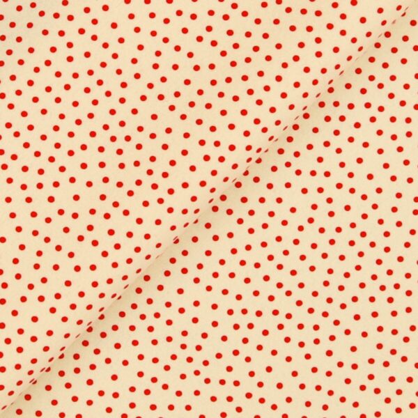 Pannolenci Stampato Fantasia Pois Piccolo Rosso al Metro - Panna